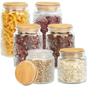 Set 6 Barattoli Portaoggetti Vetro Vintage,Caffè Cucina Portaoggetti con Aria Piatta... - Foto 1 di 8