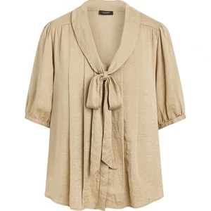 Elementz Damen Bluse Größe XL hellbraun Satin Bindekragen 3/4 Arm leichtes Oberteil - Bild 1 von 11