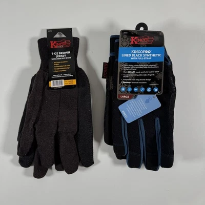 Lote de 2 luvas de jersey KINCO KincoPro forradas pretas sintéticas e marrons fazenda grande - Imagem 1 de 4