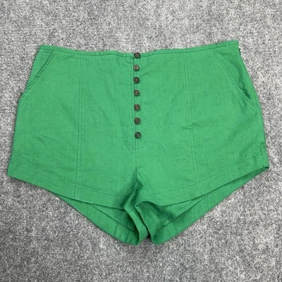 Pantalones Cortos Free People Tabea Talla XL Mezcla de Lino Tiro Alto Forrados Verde Calle Foto 1 de 4
