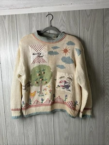Woman's Large Evian Ltd. Vintage Knitted Embroidered Grandma Sweater - PATCHWORK - Picture 1 of 17