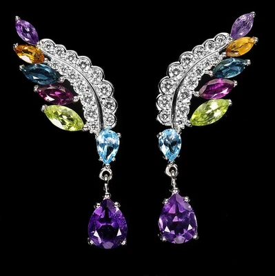 925 Sterling Silver Earrings Pear Amethyst 9x7mm Citrine Topaz Gemstone Jewelry - Image 1 of 4