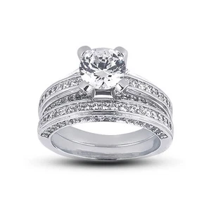 Set da sposa 2 diamanti naturali certificati tondi 1/2 ct F SI2 18 carati abbinati classici - Foto 1 di 3