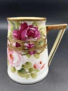 Antike Nippon Morimura Bros Tasse Becher Rosa Rosen Moriage - Bild 1 von 6