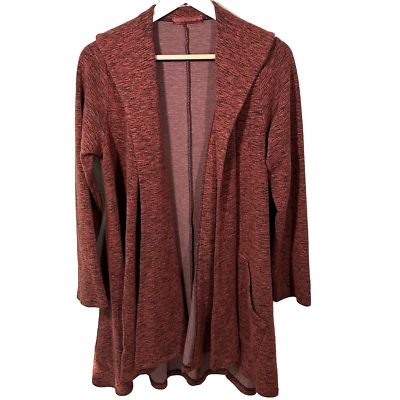 Cut Loose Jacket Size Medium Red Black Space Dye Open Front Long Cardigan Pocket - Image 1 of 4