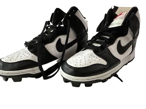 Size 9 - Nike Dunk High Black White - DD1399103 CUSTOM CLEATS  Baseball Softball - Picture 1 of 13