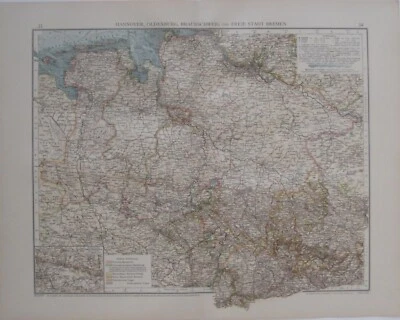 Mapa original 1896 BREMEN BRAUNSCHWEIG OLDENBURG HANOVER Sajonia Hamburgo Alemania Foto 1 de 4