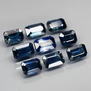 VS-SI 5.23Ct / 9Pcs Natural Blue Sapphire Africa Heated Emerald Shape Gemstones - Picture 1 of 3