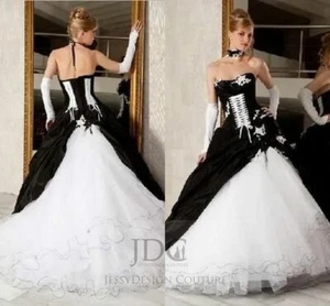 Vestido de novia Duchesse negro azul hecho a medida talla 32-60 cordones de primera calidad - Imagen 1 de 6