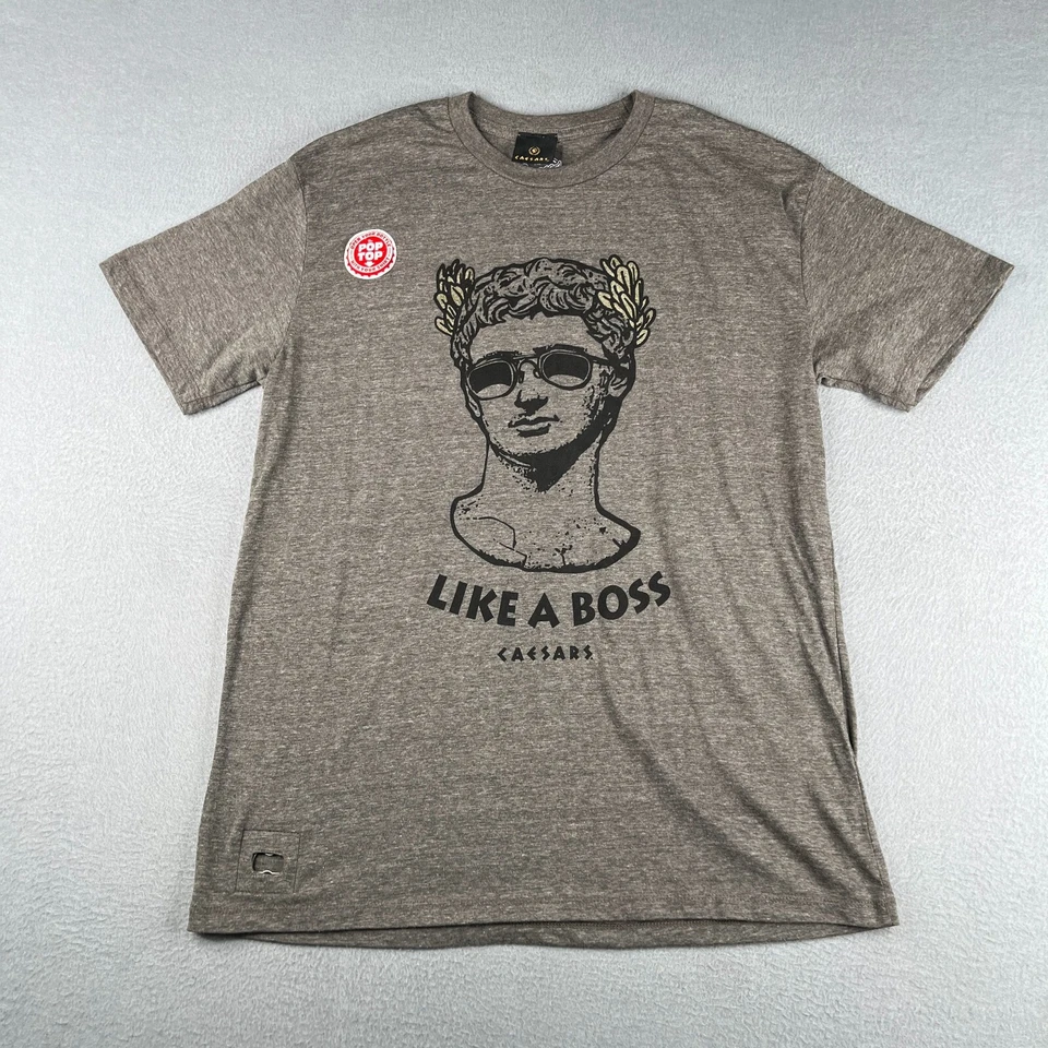 Pop Top Brew City T Shirt Large Gray Caesars Graphic Print Bottle Opener New - Image 1 of 4