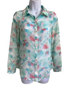 a.n.a Size XS Blue Green Pastel Long Sleeve Blouse - Picture 1 of 8