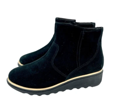 Clarks Boots Black Suede Leather Ankle Boots Sharon Swing Bootie SZ 6 New SH26 - Image 1 of 4