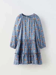 ZARA GIRL'S KIDS DRESS BLUE FLORAL LONG SLEEVE RUFFLE TIERED 1099/310 13-14 - Picture 1 of 9