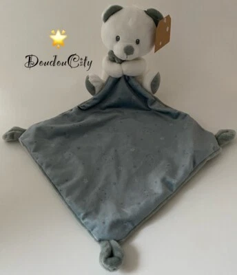 4308🌟Doudou CAD Ours Blanc Mouchoir Vert Gris Chocolatine Districenter Étoile - Photo 1/3