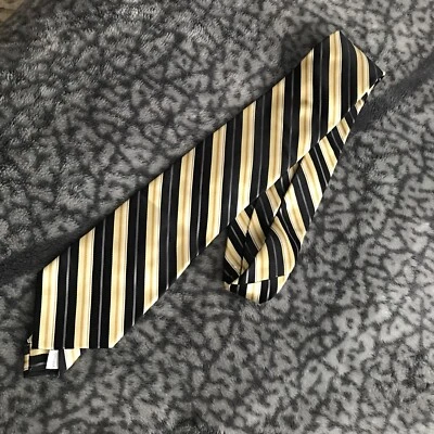 BURMA BIBAS 100% Silk BLACK GRAY YELLOW BROWN WHITE STRIPED TIE *NWOT* [MA-520] Foto 1 de 2