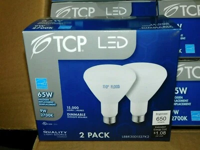 NEW TCP 2 Pack L8BR30D1527K2 LED Light Bulbs 9W=65W BR30 Dimmable 2700K 110Flood - Image 1 of 4