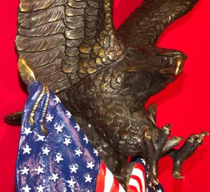 Max Turner Signed American Pride Bronze Marble Eagle USA Flag Sculpture Statue - Picture 1 of 21