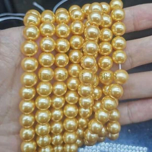 Natural 8mm Yellow Shell Pearl Round Loose Bead 15"DIY Jewelry Making Boho Chic - Picture 1 of 3