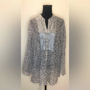Charter Club - Top túnica estampado leopardo lentejuelas semi transparentes adornado gris 20W - Imagen 1 de 6