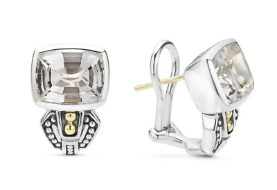 🆕LAGOS Rittenhouse Sterling Silver 18K Gold White Topaz Omega Back Earrings - Image 1 of 4
