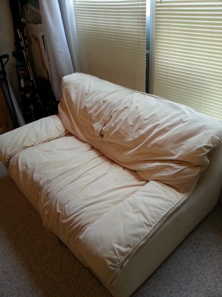 French Corduroy Roche Bobois Love seat, Chair & Ottoman - Image 1 of 4