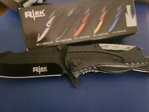 Black Tactical Blade Folding Knife 4.5" Handle Pocket Bottle Opener Rtek #11 - Picture 1 of 6