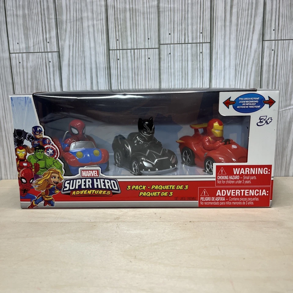 Marvel Super Hero Adventures 3 Pack Vehicle Set Race Cars Hulk Captain America