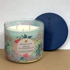 Bath & Body Works FRESH WATERMELON Candle LARGE 14.5 oz WHITE BARN 3-Wick - Picture 1 of 4