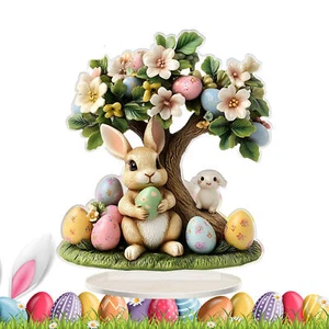 Easter Bunny & Egg Tree 2D Acrylic Decoration Bedroom Tabletop Festive Home - Picture 1 of 12