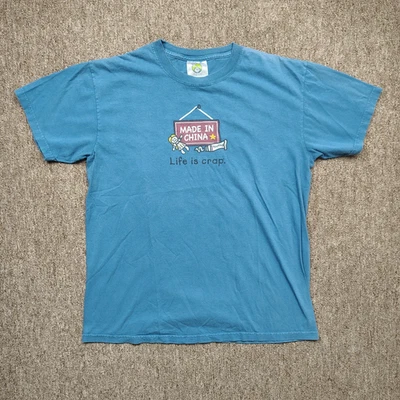 LIFE IS CRAP T-Shirt Men's Medium Blue Made In China Graphic Cotton Short Sleeve - Image 1 of 4