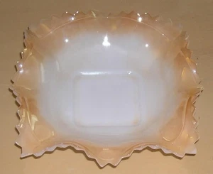Attractive Glass Candy/Nut Bowl, Tan and White, Serrated Edges, 7" Diameter - Picture 1 of 1