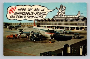 Postcard MN Minneapolis & St Paul Minnesota International Airport Airplane - Picture 1 of 2