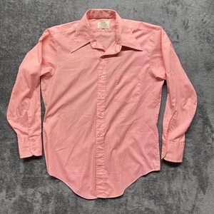 Vintage Arrow Kent Shirt Mens 15.5-33 Pink Large Button Up Decton Perma Iron 70s - Picture 1 of 12