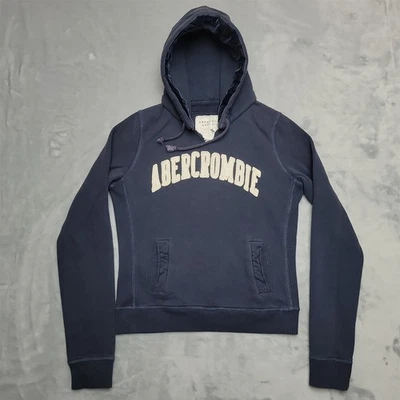 Moletom com capuz vintage Abercrombie Fitch feminino grande azul recortado Y2K - Imagem 1 de 4