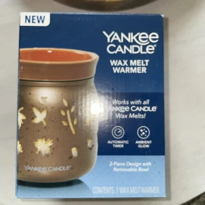 Yankee Candle wax melt warmer NIB bronzeleaf design automatic timer ambient glow - Image 1 of 4