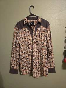 Camisa para hombre Rock Roll n Soul Western a cuadros de calaveras de extremo alto abotonada talla LG - Imagen 1 de 8
