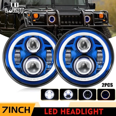 Paar 7'' Zoll LED Scheinwerfer Blinker Angel Eyes für Hummer H1 H2 Land Rover - Bild 1 von 4