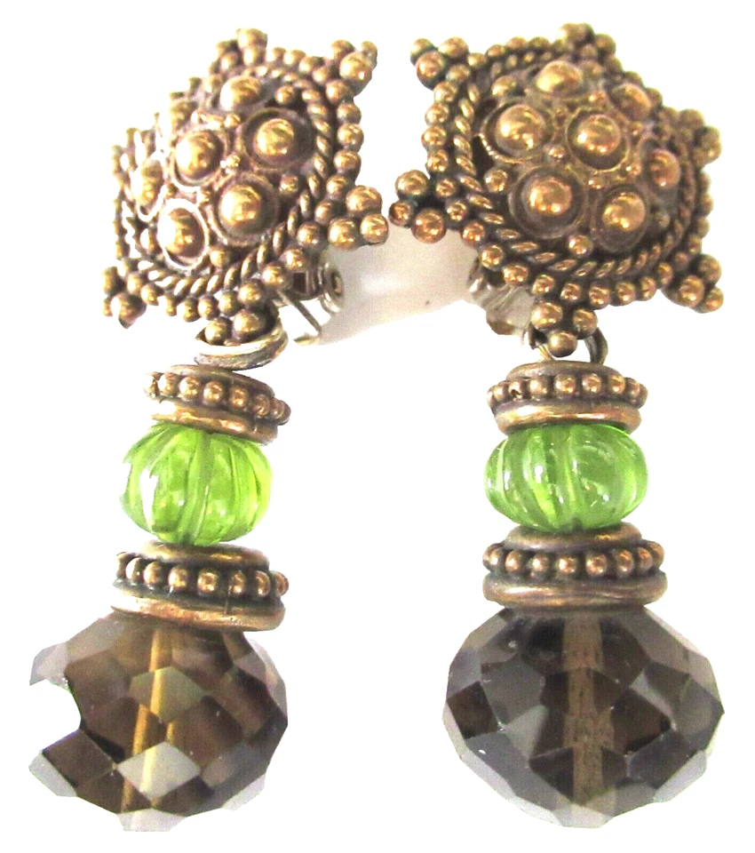 Pendientes de bola de melón peridoto cristal cuarzo ahumado plata esterlina STEPHEN DWECK Foto 1 de 3