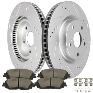For 2021-22 Toyota Venza Front Brake Ceramic Pads & Drilled Slotted Rotors Kit - Picture 1 of 9