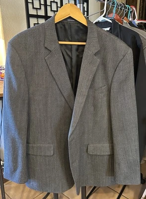 Stafford Blazer Merino Wool Sport Coat Classic Fit Gray Herringbone Men's 48R - Image 1 of 4