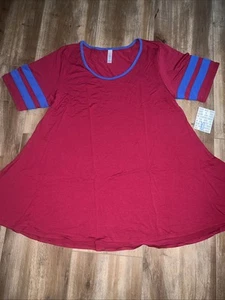 Lularoe Perfect T Solid Red XL Blue Trim 18/20 20/22 Full Tunic ❤️ Top Plus XL - Picture 1 of 14