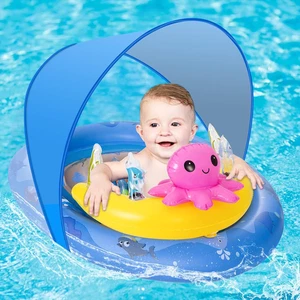 Baby Pool Schwimmer mit Überdachung UPF50+ Sonnenschutz, Poolschwimmer Kinder mit Ozean A - Bild 1 von 12