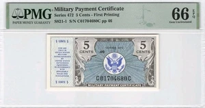 5 Cents MPC  Series 472 Gem Uncirculated PMG 66  SN#C01704680C+gift! MPC2 - Picture 1 of 3