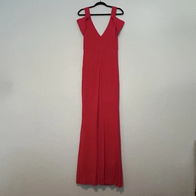 ABS Allen Schwartz Triangle Sleeve Deep V-Neck Gown Women’s Large Poppy Red - Image 1 of 4