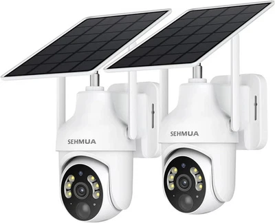 SEHMUA 2K Solar Security Cameras Wireless Outdoor, 2 Pack 360° View Pan/Tilt Wif - Image 1 of 4