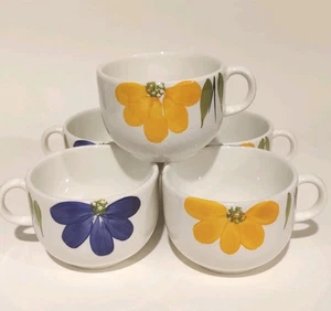 5 Maxam handbemalte blau & gelb La Primula Blumen Becher Made in Italy Gänseblümchen - Bild 1 von 4