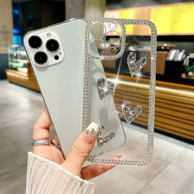 Glitter Diamond Love Clear Cover Skin For iPhone Samsung Huawei Honor Phone Case - Image 1 of 4