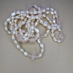 Collar barroco de perlas de agua dulce aleta cuarzo rosa 160 cm de largo cuentas naturales  - Imagen 1 de 12