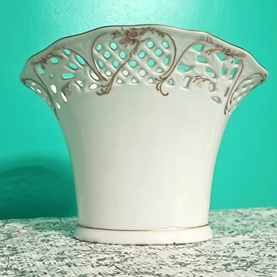 Jarrón perforado Oscar De La Renta vintage años 90 oro rosa 24k decoración del hogar Foto 1 de 4