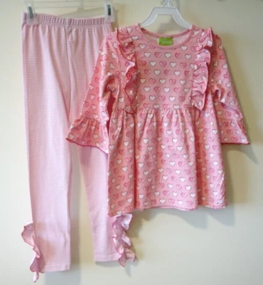 NUEVO CON ETIQUETAS Clásico Caprichoso Rosa Corazones Leggings Conjunto Niña Talla 10 Foto 1 de 2